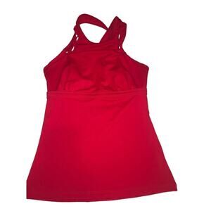 Athleta Tankini Swim Top Tomato Red Size 32D/DD Modest High Neck Woven Straps